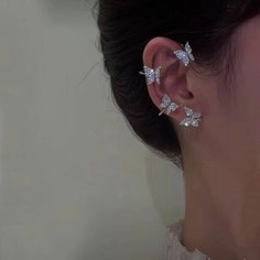 Серьги каффы Azimut C.O. Jewelry AND Accessories, циркон, серебристый