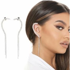 Серьги одиночные Azimut C.O. Jewelry AND Accessories, циркон, серебристый/белый