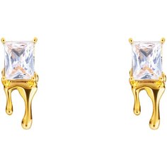 Серьги пусеты Kalinka modern story, кристалл, размер 20 мм, золотистый