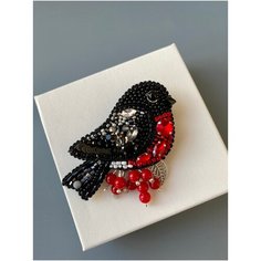 Брошь, бисер, черный, красный Your Beautiful Brooch