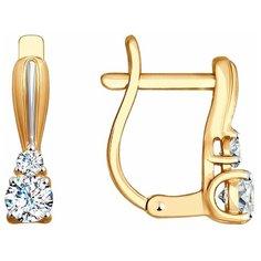 Серьги Diamant, красное золото, 585 проба, фианит, размер 12 мм, , бесцветный