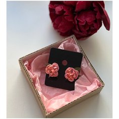 Серьги клипсы 3k_flowers, полимерная глина, розовый