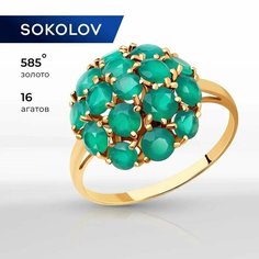 Кольцо SOKOLOV, красное золото, 585 проба, агат, размер 17, зеленый