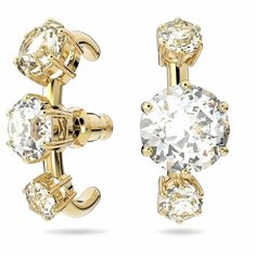 Серьги пусеты SWAROVSKI, кристаллы Swarovski, размер 26 мм, золотой/белый