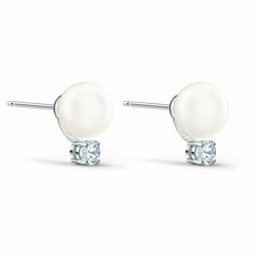 Серьги пусеты SWAROVSKI, кристаллы Swarovski, размер 12 мм, серебристый/белый