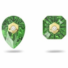 Серьги пусеты SWAROVSKI, кристаллы Swarovski, размер 14 мм, зеленый, золотой