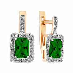 Серьги Яхонт, серебро, 925 проба, фианит, длина 1.6 см, , бесцветный, зеленый