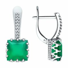 Серьги Яхонт, серебро, 925 проба, агат, фианит, , бесцветный, зеленый