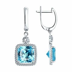 Серьги Яхонт, серебро, 925 проба, фианит, , голубой, бесцветный