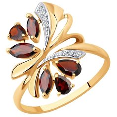 Кольцо SOKOLOV, красное золото, 585 проба, фианит, гранат, размер 18