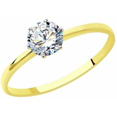 Кольцо помолвочное SOKOLOV, желтое золото, 585 проба, фианит, размер 17, бесцветный