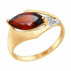 Кольцо Яхонт, золото, 585 проба, фианит, гранат, размер 18.5, бордовый, бесцветный
