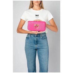 Сумка кросс-боди Pinko, фактура рельефная, стеганая, розовый