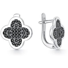 Серьги Dewi, серебро, 925 проба, родирование, фианит, размер 20 мм, длина 10 см, , черный