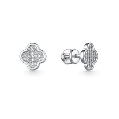 Серьги пусеты Dewi, серебро, 925 проба, родирование, фианит, , серебристый