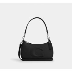 Сумка багет Coach, фактура зернистая, черный