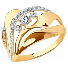 Кольцо SOKOLOV, красное золото, 585 проба, родирование, фианит, размер 17, бесцветный