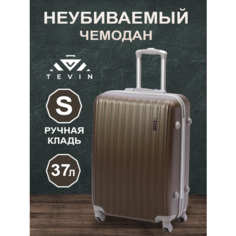 Чемодан TEVIN, 37 л, размер S, коричневый/черный