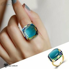 Кольцо Emay, кошачий глаз, искусственный камень, размер 20, золотой, голубой