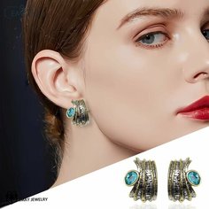 Серьги Emay, шпинель, опал, искусственный камень, голубой