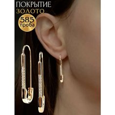 Серьги SLOVALIO, циркон, кристалл, фианит, размер 34 мм, золотистый