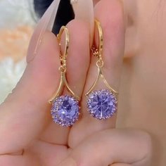 Серьги с подвесками, хрусталь, размер 30 мм, фиолетовый/золотой Yulianna