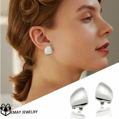 Серьги Emay, искусственный камень, кошачий глаз, белый, серебряный