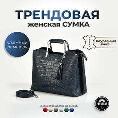Сумка тоут Hebei Henglun Trading, фактура под рептилию, синий