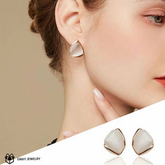 Серьги Emay, искусственный камень, кошачий глаз, белый, золотой