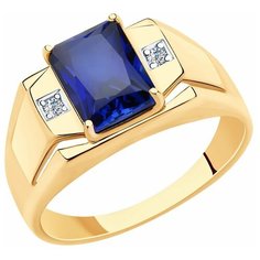 Печатка SOKOLOV, красное золото, 585 проба, фианит, корунд синтетический, размер 20.5