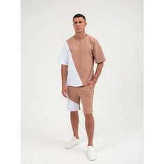 Костюм спортивный Jools Fashion мужской спортивный летний для занятия спортом, шорты майка, размер 54, коричневый, белый