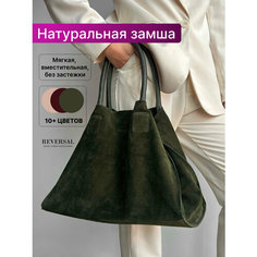 Сумка шоппер Reversal, фактура бархатистая, болотный