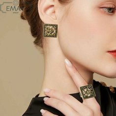 Серьги Emay, искусственный камень, золотой, черный