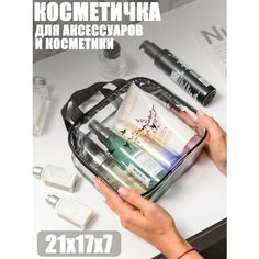 Косметичка 21х7х17 см, , прозрачный/черный Нет бренда