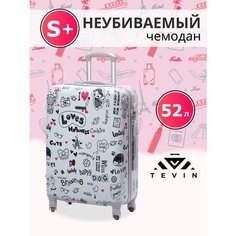 Чемодан TEVIN, 52 л, размер S+, надписи