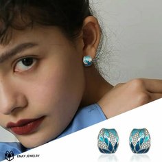 Серьги Emay, фианит, искусственный камень, эмаль, синий, серебряный
