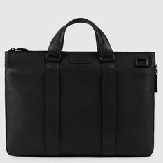 Сумка тоут PIQUADRO, фактура зернистая, матовая, черный