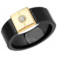 Печатка SOKOLOV, красное золото, 585 проба, бриллиант, керамика, размер 19.5, бесцветный