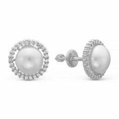 Серьги пусеты The Jeweller, серебро, 925 проба, жемчуг, фианит