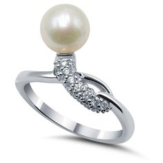 Кольцо Silver WINGS, серебро, 925 проба, фианит, жемчуг культивированный, размер 17