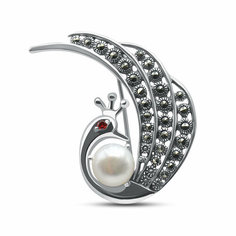Брошь Silver WINGS, серебро, 925 проба, жемчуг культивированный, фианит, марказит