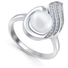 Кольцо Silver WINGS, серебро, 925 проба, жемчуг культивированный, фианит, размер 16
