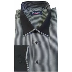 Рубашка с отделкой ворота и манжет, в полоску, размер 39/170-178, черный Shemart
