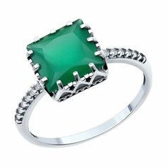 Кольцо Яхонт, серебро, 925 проба, агат, фианит, размер 17.5, бесцветный, зеленый