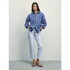 Джинсы зауженные Zarina straight cropped, размер 2XS (RU 40)/170, ультра светлый индиго