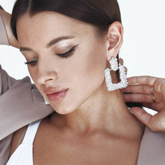 Серьги, размер 60 мм, белый, серебряный Rokky Jewelry