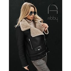 Кожаная куртка Abby, размер 42, черный/бежевый