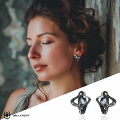 Серьги Emay, искусственный камень, серый