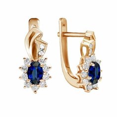 Серьги АУ-РУМопт, серебро, 925 проба, золочение, фианит, , синий, золотистый