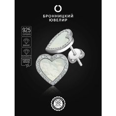 Серьги пусеты Бронницкий Ювелир, серебро, 925 проба, родирование, фианит, перламутр, , белый/серебристый